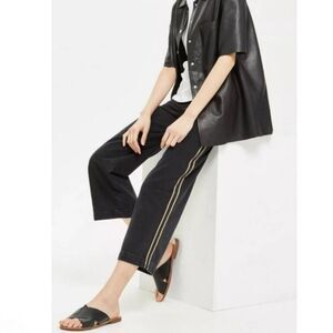 TOPSHOP MOTO Black Wide Leg Crop Jeans Gold Side Stripe 26